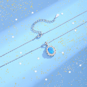 Fashion S925 Sterling Silver Gold Plated Blue Opal Zircon Pendant Necklace Women's Fine Jewelry Engagement Wedding <b>Gift</b> - Product Image 4