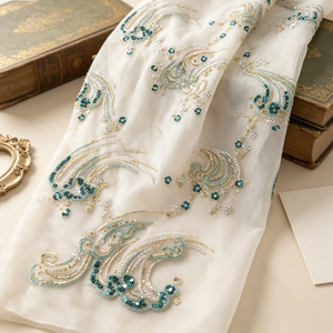 Tissu <span class=keywords><strong>en</strong></span> organza 3D brodé de nuages porte-bonheur, avec sequins et perles, <span class=keywords><strong>en</strong></span> maille de polyester, pour Hanfu, mariage chinois, Lolita, garçons et enfants - Product Image 4