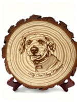 Personalisierter Foto-Lasergravierter Natürlicher Holzscheiben-Ornament mit Ständer Familien-Haustier-Porträt Desktop-Gedenkstück Holzhandwerk DIY-Geschenk