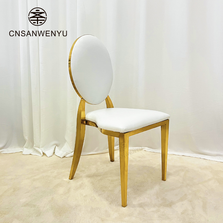 Luxury furniture modern gold stackable stainless steel metal round back party dining banquet chair for wedding event chairs