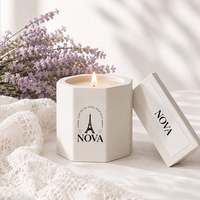 Bougie parfumée artisanale en cire de soja dans un pot en céramique NOVA Premium, senteurs personnalisées, purement naturelles, pour Diwali, Pâques et autres fêtes.
