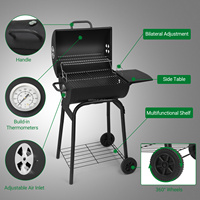 Barbecue au charbon de bois en acier, barbecue extérieur multifonctionnel en forme de baril avec table latérale et kit de rôtissoire pour la cuisson