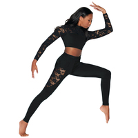 Vêtements de danse jazz sexy en dentelle MiDee pour femmes, haut court à manches longues et leggings, ensemble 2 pièces, tenue de danse de rue pour fille cool, tenue Kpop