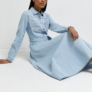 Mode Großhandel Damen Mädchen Long Jean Kleid Elegant Custom ized Langarm Denim Shirt Kleider Frauen Casual - Product Image 6