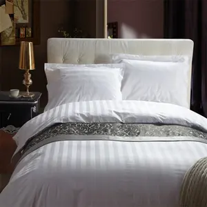 Linen Kasur Hotel Ukuran Penuh Dubai, Seprai Kamar Tidur Hotel Linen Katun Satin Bergaris 4In 1 Hotel