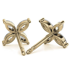 Boucles d'oreilles clous motif floral, plaqué or jaune, or rose, argent, effet diamant taille Asscher, bijoux élégants pour femme - Product Image 3