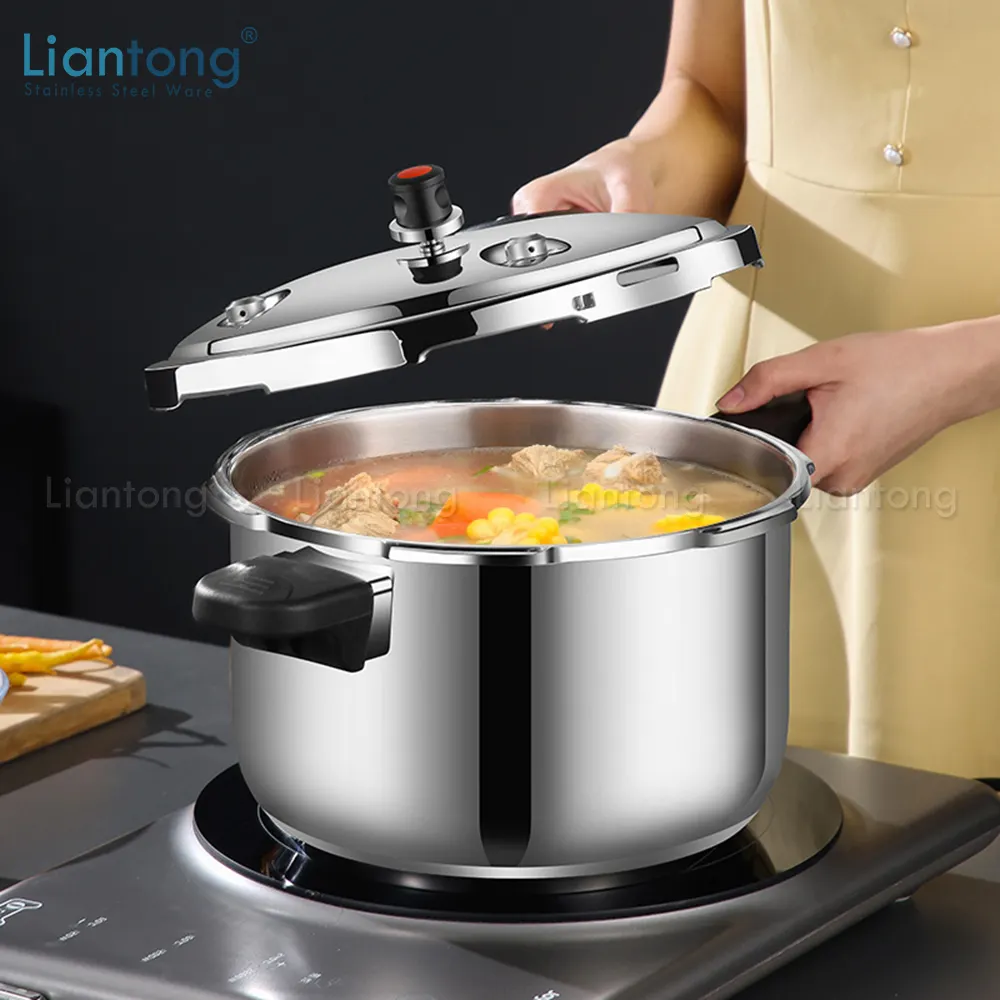 Liantong Factory Commercial Multi functional Fast Cooking Stainless Steel 201 304 Gas Induction Pressure Cooker Pot