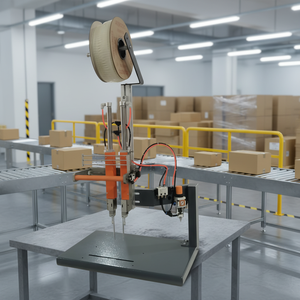 Machine d'agrafage pneumatique automatique pour jouets avec système d'aiguilles variables, moteur et pompe, emballage de cartons, matériaux en bois - Product Image 1