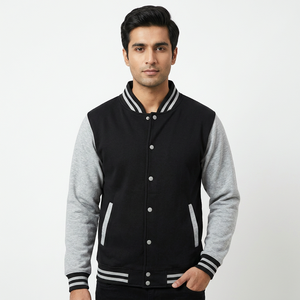 Blousons de baseball personnalisés vierges pour hommes, manteaux de sport unisexes, blousons universitaires patchwork, blousons universitaires pour hommes avec manches en cuir et doublure polaire - Product Image 1