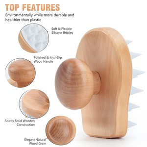 Cepillo de Baño de Madera Natural con Logotipo Personalizado, Cepillo de Silicona para Masaje del Cuero Cabelludo y Champú, con Mango de Goma para el Crecimiento del Cabello - Product Image 4