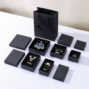 Luxury Black Drawer <b>Box</b> Jewelry Display Case Paper <b>Box</b> for <b>Earring</b> Necklace Storage with Sponge Insert Paper Bag - Product Image 4