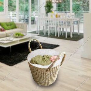 Eco- Friendly Rattan Multi Purpose Bucket Newborn Photography Prop Baby <b>Soft</b> <b>Basket</b> With Handle Props Filler Seagrass Wicker - Product Image 2