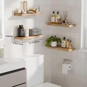 Bộ 4 kệ gỗ treo tường phong cách đồng quê dùng cho phòng tắm, phòng khách, văn phòng nhà ở, dùng để sắp xếp và lưu trữ đồ đạc trong nhà - Product Image 2