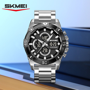 Skmei Men's Dual Display Sports Watch Stainless Steel Strap Electronic Waterproof Wristwatch Multifunctional Luminous - Product Image 1