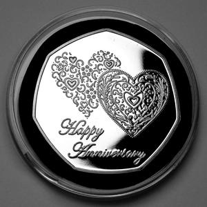 Новые горячие металлические монеты серебряные 999 с индивидуальным логотипом в виде сердца, подарок на день Святого Валентина, юбилейная коробка, металлические Юбилейные Монеты для свадьбы - Product Image 1
