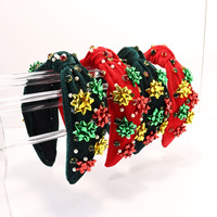 Jicsetk Bandeau de mode pour femme, large, noué, orné de perles, strass et fleurs en cristal, accessoire capillaire, cadeau de fêtes