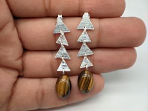 Boucles d'oreilles artisanales en argent sterling 925 avec pierre naturelle œil de tigre, bijoux fantaisie pour femmes, boucles d'oreilles bohèmes tendance, vente en gros - Product Image 5