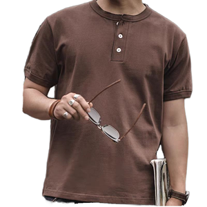 Camiseta de Manga Corta de Verano para Hombre, 230G, Algodón Grueso, Estilo Retro Americano, Color Sólido, Tejido de Hilo Teñido, Base Ami - Product Image 1