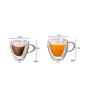 Heart Love Shaped Double Wall Glass Coffee Cup Cute Drinkware Water Milk Juice Love Mug Custom Glass Tea Cup