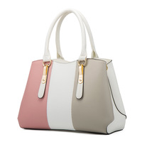Set Tas Tote PU OEM Kustom 4 Pcs Wanita Warna-Blok Trapesium Resleting Tas Selempang Bahu 3 Warna Grosir Pabrik