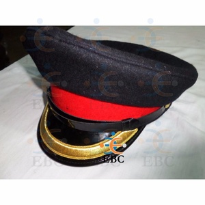 Casquette d'officier uniforme faite à la main en gros, Afrique, Zambie, Nigéria, Kenya, avec broderie sur le bord, visière en forme de croissant de lune, broderie dorée - Product Image 1