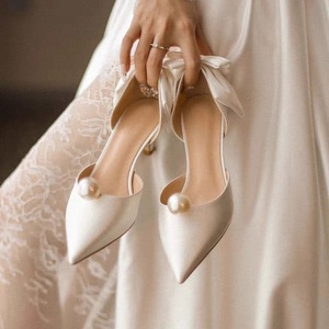 Dropshipping Zapatos Altos Dama 2024 Wedding <b>White</b> Pearl <b>Heels</b> for Ladies - Product Image 2