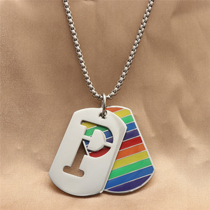 <b>Titanium</b> Steel P Letter Pendant Rainbow Colorful Themed Men's Necklace Everyday Wear Geometric Retro Style 280633 - Product Image 1