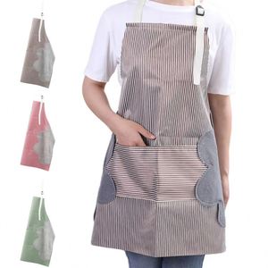 Tabliers en PVC sans manches, réglables, imperméables et anti-huile, à rayures imprimées, pour hommes et femmes, avec essuie-mains intégré, vente en gros - Product Image 1