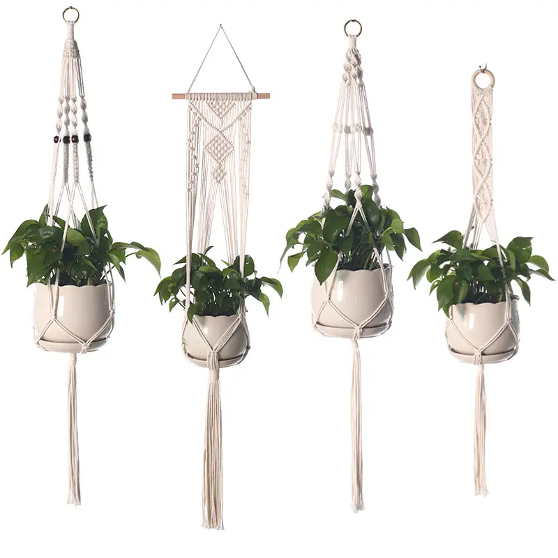 Porte-plante en macramé suspendu, panier de jardinière, intérieur ou extérieur, corde en coton