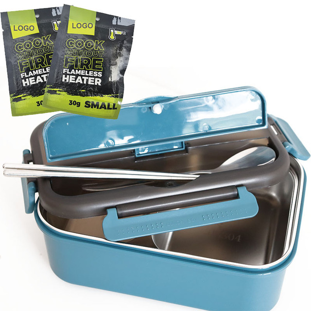 High Quality Stainless Steel Portable Self Heating Cookware Lunch Box Reusable Bento Box with Heating Pad