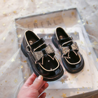 Chaussures de princesse à nœud papillon pour filles, nouvelle collection printemps 2026, style britannique, en cuir noir, fermeture velcro, antidérapantes, pour spectacles scolaires