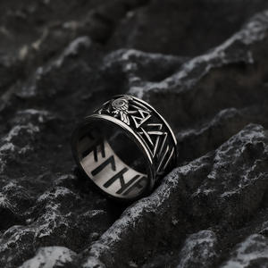 European American Retro Stainless Steel Men's <b>Ring</b> Viking Runes Geometric Design Gift Jewelry - Product Image 4