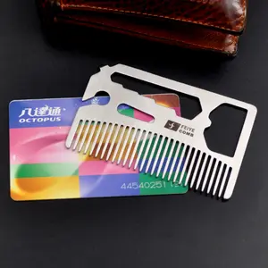 Credit card style 8.5 * 5.4cm card comb multifunctional stainless steel pocket comb