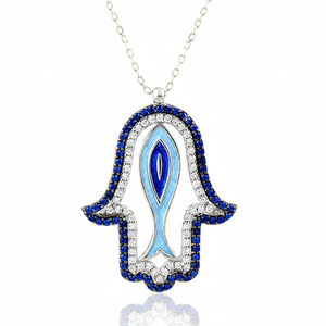 Collier de poisson en émail main de fatma, en argent massif 925K, offre spéciale - Product Image 2