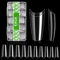 Faux-ongles en forme de cercueil moyen pour femmes, pointes d'ongles, transparentes, personnalisées, en acrylique, demi-couverture, vente en gros, pièces