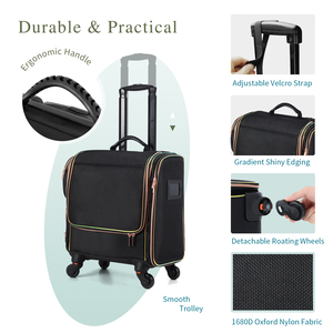 Bolsa de Maquillaje Profesional Negra, Bolsa de Maquillaje con Ruedas de Nailon Suave, Maleta de Maquillaje con Ruedas, Bolsa de Peluquería y Salón de Belleza - Product Image 5