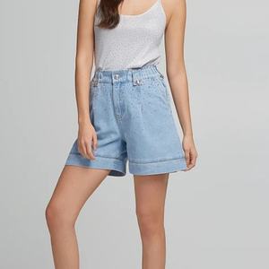 Short en jean taille haute pour femme, style streetwear, orné de strass, bleu délavé – Collection Jorts – Offre Spéciale - Product Image 1