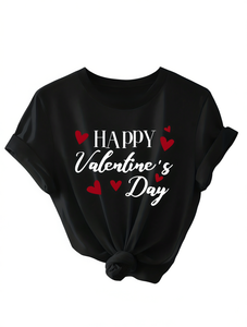 Vintage Valentine's Day T-Shirt For Women Short Sleeve Round Neck <b>Heart</b> <b>Print</b> Loose Fit Cotton Casual <b>Top</b> All Seasons - Product Image 1