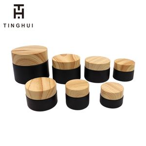 กระปุกครีมเนยบำรุงผิวแบบฝ้าสีอำพันดำ ขนาด 30 กรัม 50 กรัม 100 กรัม 50 มล. 100 มล.  กระปุกแก้วเครื่องสำอางแบบฝ้าพร้อมฝาไม้ไผ่ - Product Image 4