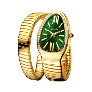 Reloj de cuarzo de acero inoxidable para mujer, con diamantes de oro y serpiente, número romano, resistente al agua
