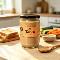 Étiquettes personnalisées en vinyle imperméables autocollantes pour emballages de tahini et de pâte de sésame en bocaux en verre avec formes personnalisées