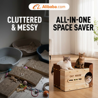 Condo pour chat rectangulaire moderne haut de gamme en carton, avec griffoir, jouet interactif à bille et circuit, et lit pour animal de compagnie en feutre écologique