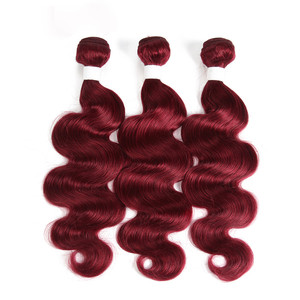 Màu Đỏ Burgundy <span class=keywords><strong>Body</strong></span> Sóng Tóc Con Người Bó Với Đóng Cửa Giá Rẻ Brazil Màu Burgundy 3 Bó Với Phía Trước - Product Image 3