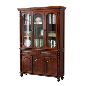 Librería de Madera Estilo Rústico Más <span class=keywords><strong>Popular</strong></span> con Puertas de Vidrio, Muebles de Oficina para el Hogar de Madera Maciza, Librería de 3 Puertas, Librería de 2 Puertas - Product Image 1