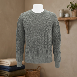Men's Gray <b>Cable</b> <b>Knit</b> Full Sleeve Pullover Winter Thick Knitted <b>sweater</b> - Product Image 1