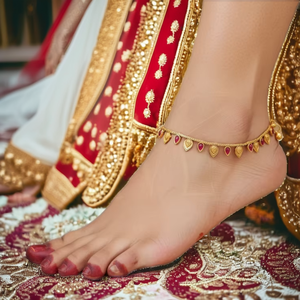 Handcrafted Antique Gold Payal - Traditional Indian Anklet Jewelry with Pearls, Vintage <b>Wedding</b> Festive <b>Accessory</b> - Product Image 5