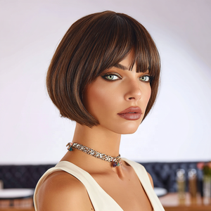 2025 bán buôn màu nâu sẫm lớp tổng hợp <span class=keywords><strong>Bob</strong></span> Tóc Ngắn Tóc giả với những tiếng nổ trông tự nhiên SM476 - Product Image 4