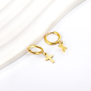 Ason fabricante de joyería de moda pendientes de aro al por mayor a granel pendientes de <span class=keywords><strong>Cruz</strong></span> de <span class=keywords><strong>Oro</strong></span> de acero inoxidable para hombres y mujeres - Product Image 5