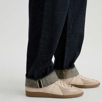 Jeans en denim selvedge vintage coupe droite pour homme, délavage foncé, fermeture éclair, qualité supérieure