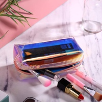 Sac à cosmétiques personnalisé pour femmes, fermeture éclair, PVC, écologique, PU, portable, imperméable, holographique, arc-en-ciel, tendance, lettre